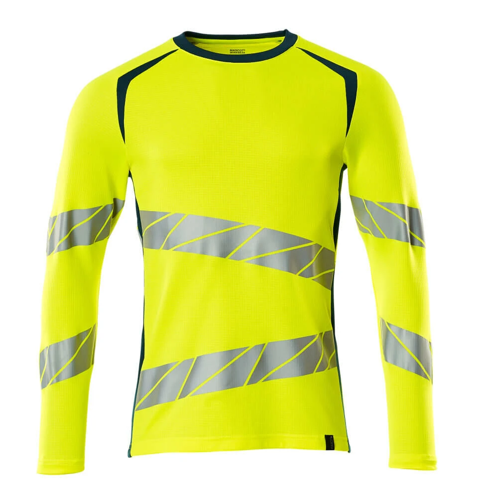 Mascot Hi-Vis Long Sleeved Work T-Shirt Yellow/Dark Blue (Sizes S-5XL)