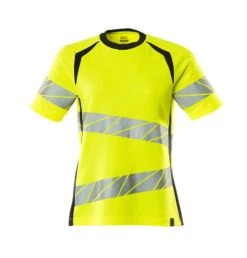 Mascot Accelerate Womens Hi-Vis Work T-Shirt Yellow/Dark Navy Blue (Sizes XS-5XL)