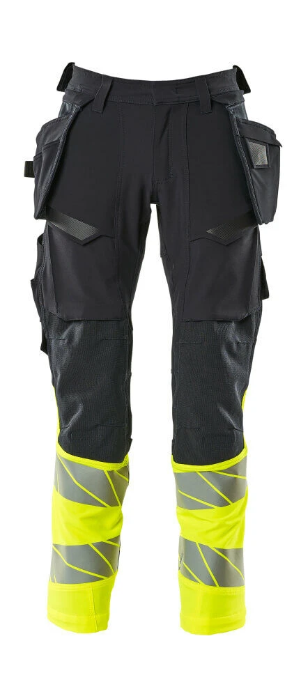 Mascot Hi-Vis Work Trousers With Holster Pockets Yellow/Dark Navy Blue (Various Sizes)