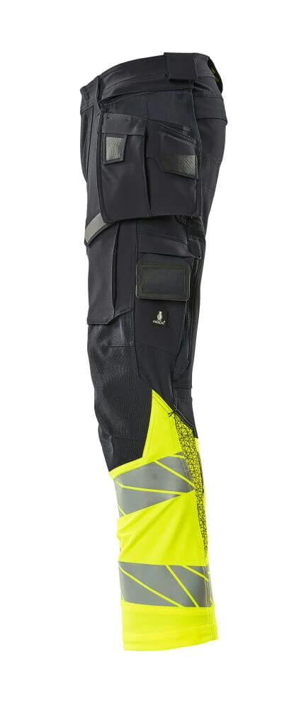 Mascot Hi-Vis Work Trousers With Holster Pockets Yellow/Dark Navy Blue (Various Sizes) - Image 2
