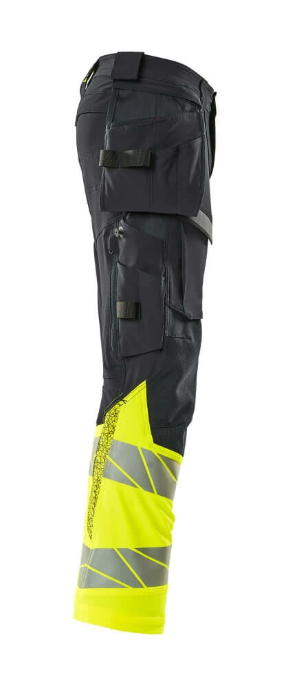 Mascot Hi-Vis Work Trousers With Holster Pockets Yellow/Dark Navy Blue (Various Sizes) - Image 3