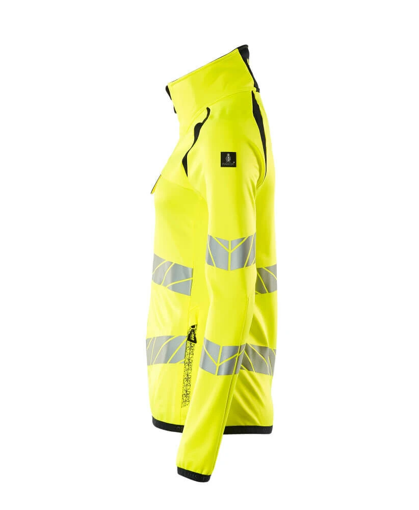 Mascot Womens Hi-Vis Full Zip Work Fleece Jumper Yellow/Dark Navy Blue (Sizes XS-5XL) - Image 2