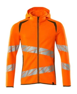 Mascot Hi-Vis Full Zip Work Hoodie Orange/Green (Sizes XS-6XL)