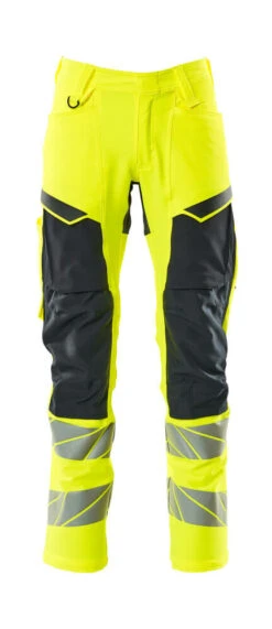 Mascot Accelerate Hi-Vis Work Trousers Yellow/Dark Navy Blue (Various Sizes)30.5in Waist / 30in Leg