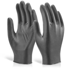 Glovezilla Nitrile Disposable Gripper Work Gloves Powder Free Black (Sizes S-2XL) Pack Of 1000