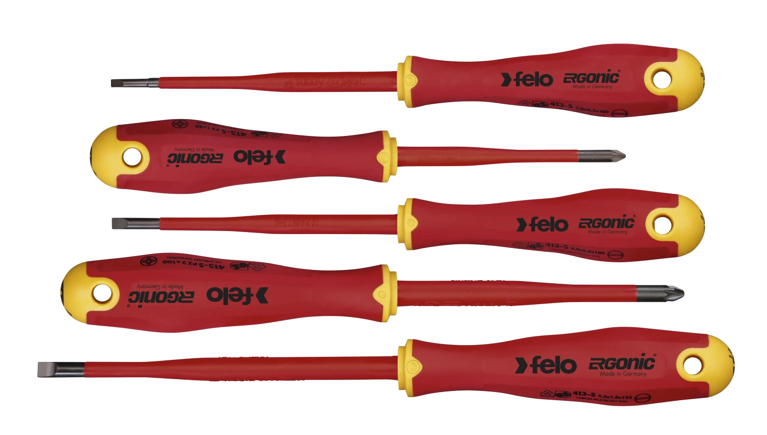 Felo Ergonomic VDE E-Slim Slotted & Pozidriv Screwdriver Set 5-Piece