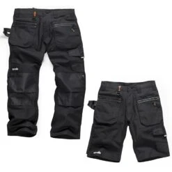 Scruffs Ripstop Trade Work Trousers & Cargo Shorts With Multiple Pockets Black (Various Sizes)